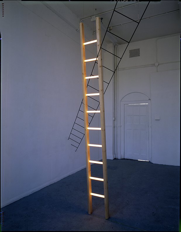 Ladder with lights for rungs, installed at the Camberwell School of Art Project Space, 1990